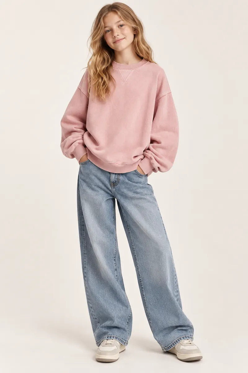 Light-wash wide-leg children’s jeans