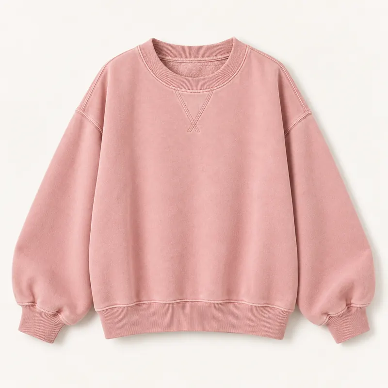 Pink crewneck sweatshirt with ribbed cuffs and hem