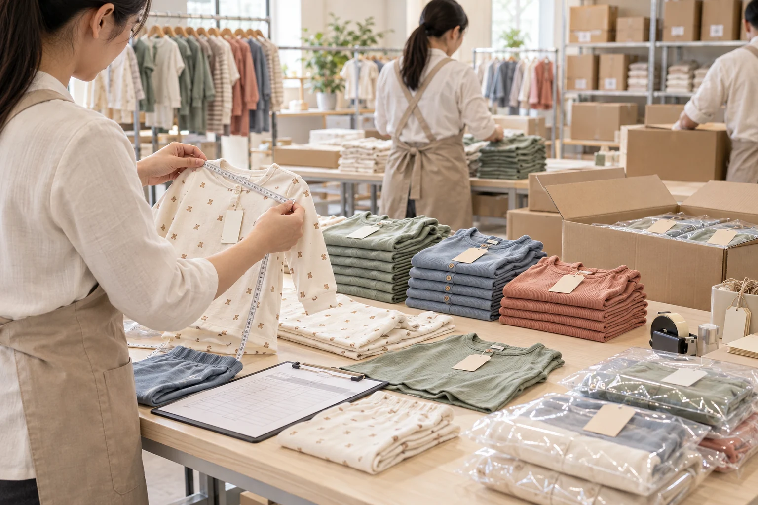Final garment inspection, packaging, and shipment preparation