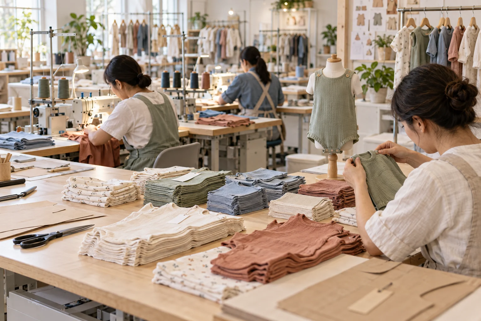Children's garment production, sewing, and in-line quality inspection