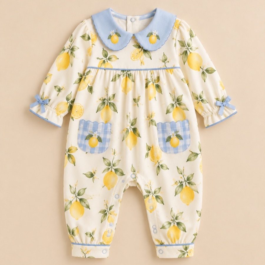 Lemon-Print Collared Romper